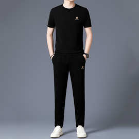 夏季新款男式休闲运动套装薄款圆领短袖T恤潮流时尚男装两件套装