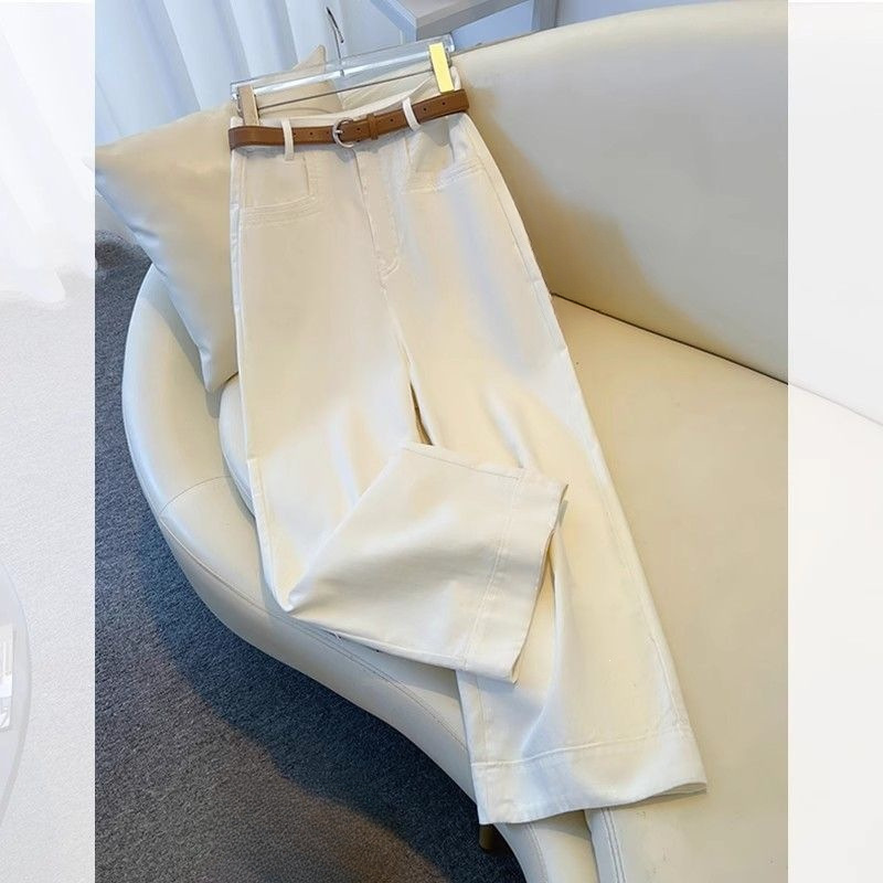 White Straight-Leg Jeans for Women, Summer 2025 New Style, Petite Narrow Version, Cropped Thin Wide-Leg Pants