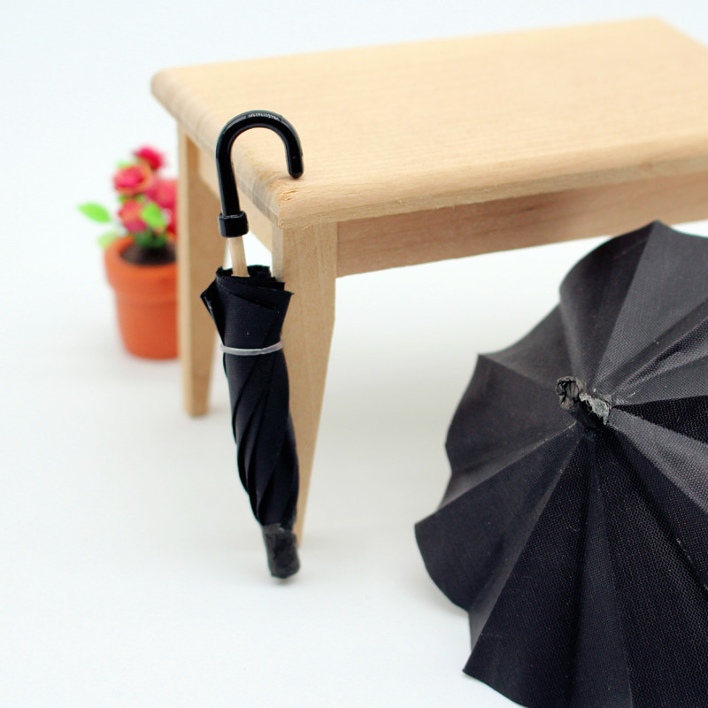 Dollhouse Doll House Artificial Mini Black Umbrella Can Open Retro Miniature Scene Ornaments