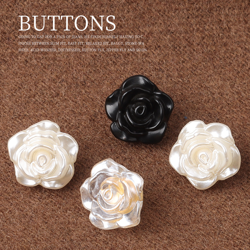 Plastic Pearl Rose Shirt High Foot Small Button Lace Chiffon Shirt dress Sweater Decorative Button