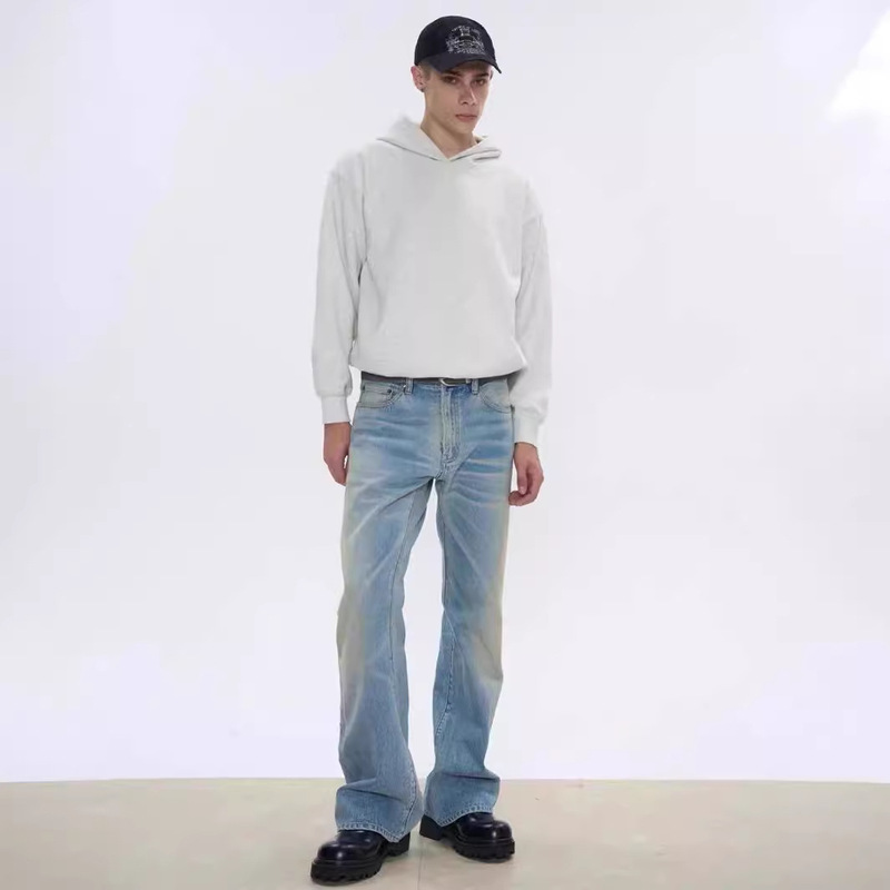 Auticup Ice Blue vintage517 Style Jeans Washed Micro-Fit Straight Washed Denim Trousers