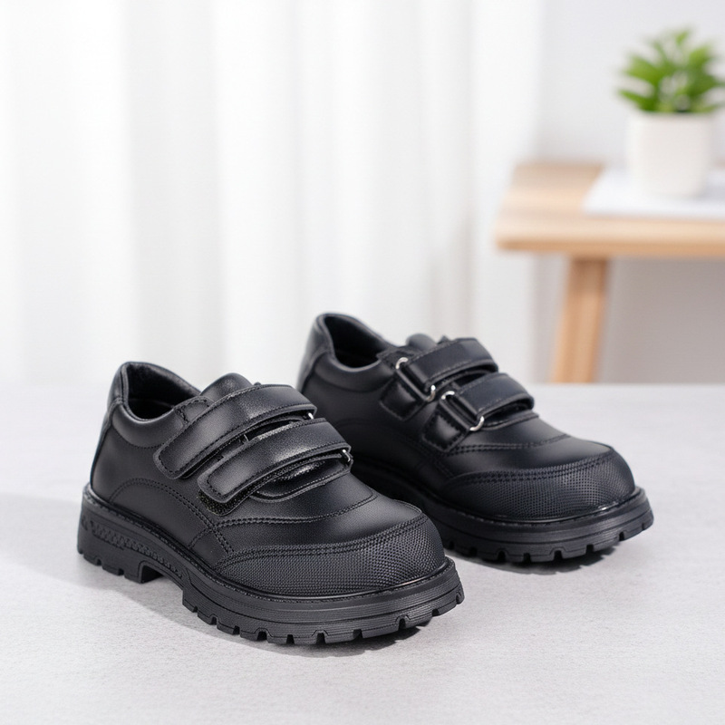 British Style Children's Black Leather Shoes for Boys, Student School Shoes with Velcro, Non-Slip Soft Sole Performance Shoes for Older Children British Style Children's Black Leather Shoes for Boys, Student School Shoes with Velcro, Non-Slip Soft Sole Performance Shoes for Older Children
