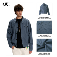 11KN美式法工蓝工装夹克男女宽松潮短宽boxy立体简约休闲上衣外套