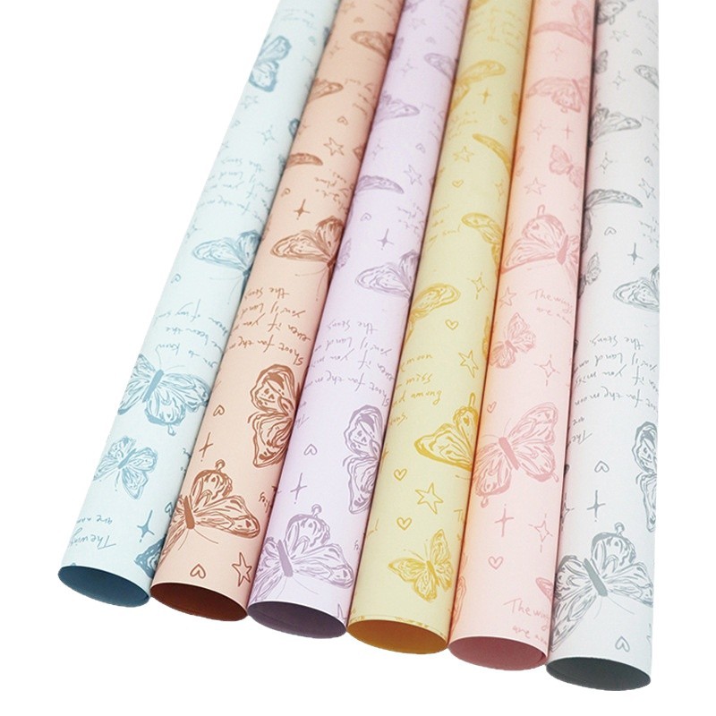 Roland Retro Papel de embalaje de flores mariposa plástico OPP impermeable ramo de flores a mano florista material floral al por mayor
