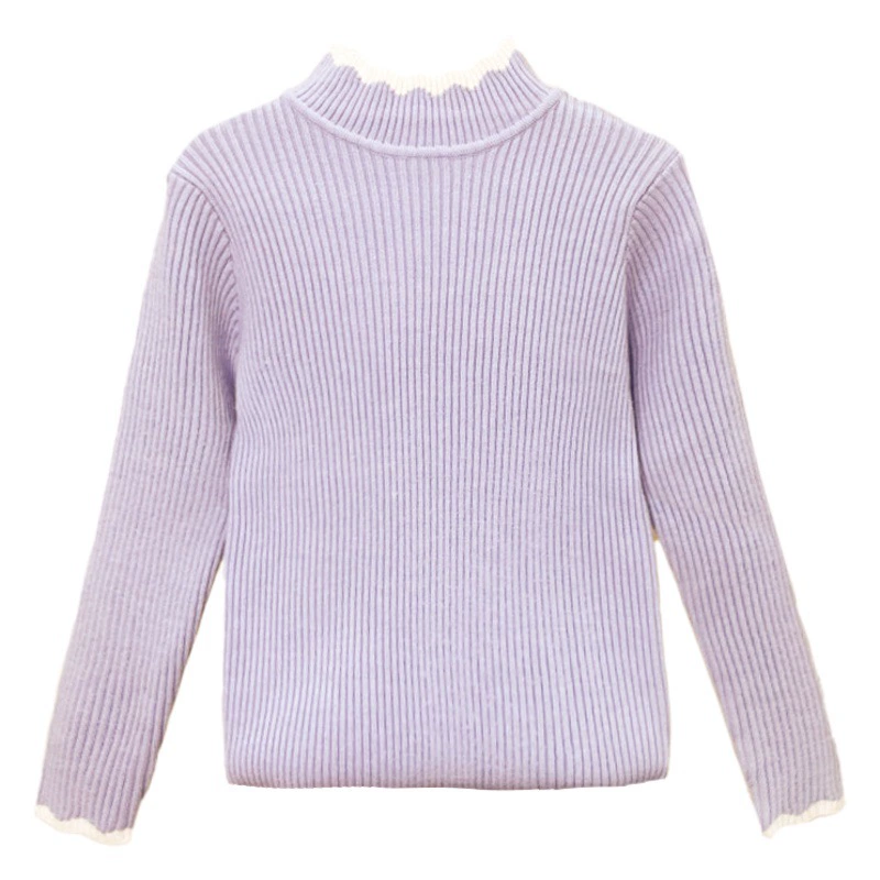 Нижний осенне-зимний свитер для девочек один флис 2023 новый детский корейский воротник для девочек на флисовой подкладке вязаный внутри
