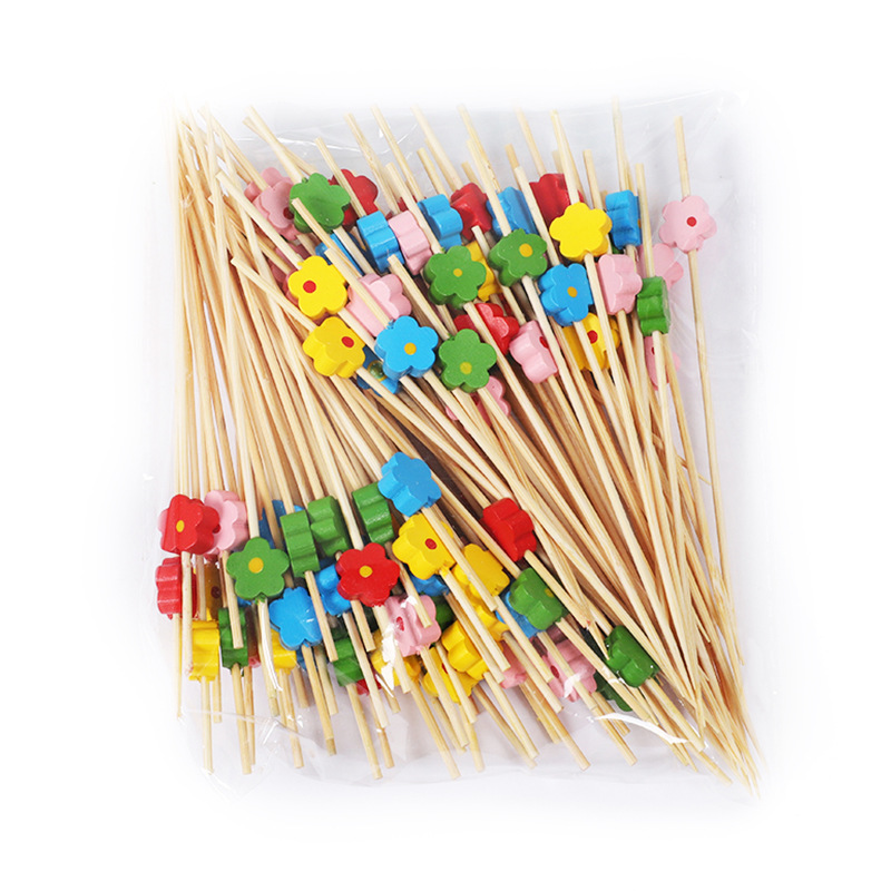 Signo de fruta desechable lindo florecita fresca bolita color postre sushi hamburguesa arte fruta palo de bambú al por mayor