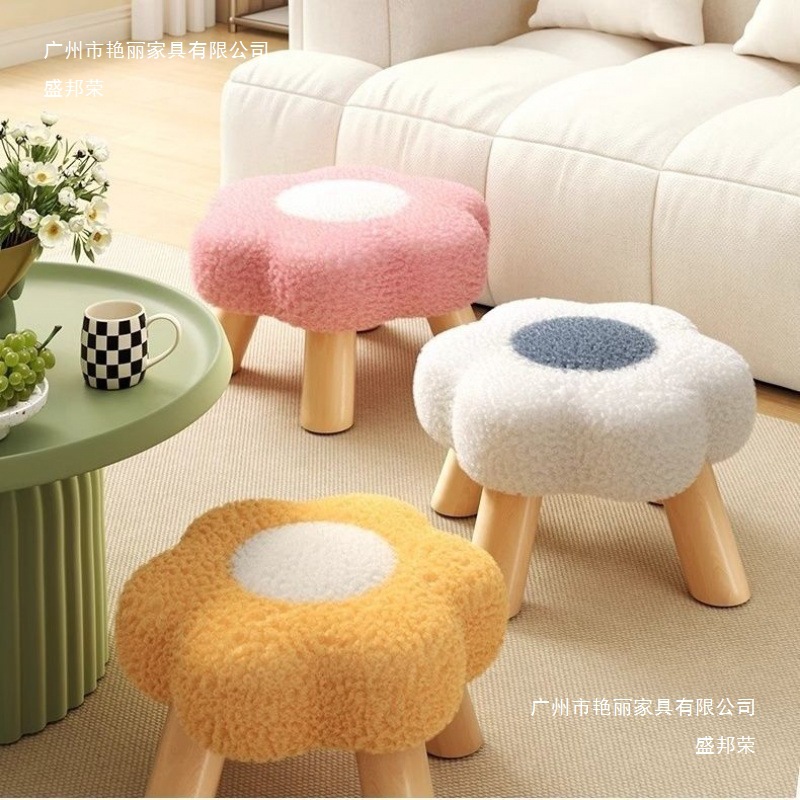 Manufacturer's Small Stool, Household Low Stool, Sofa Stool, Soft-Packed Bench, Living Room Internet Celebrity Coffee Table Stool, Solid Wood Children's Sitting Stool Cushion