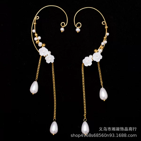 Hot-selling Amazon products for international trade: creative, handmade, woven elf earrings with tassels, no-piercing ear clips