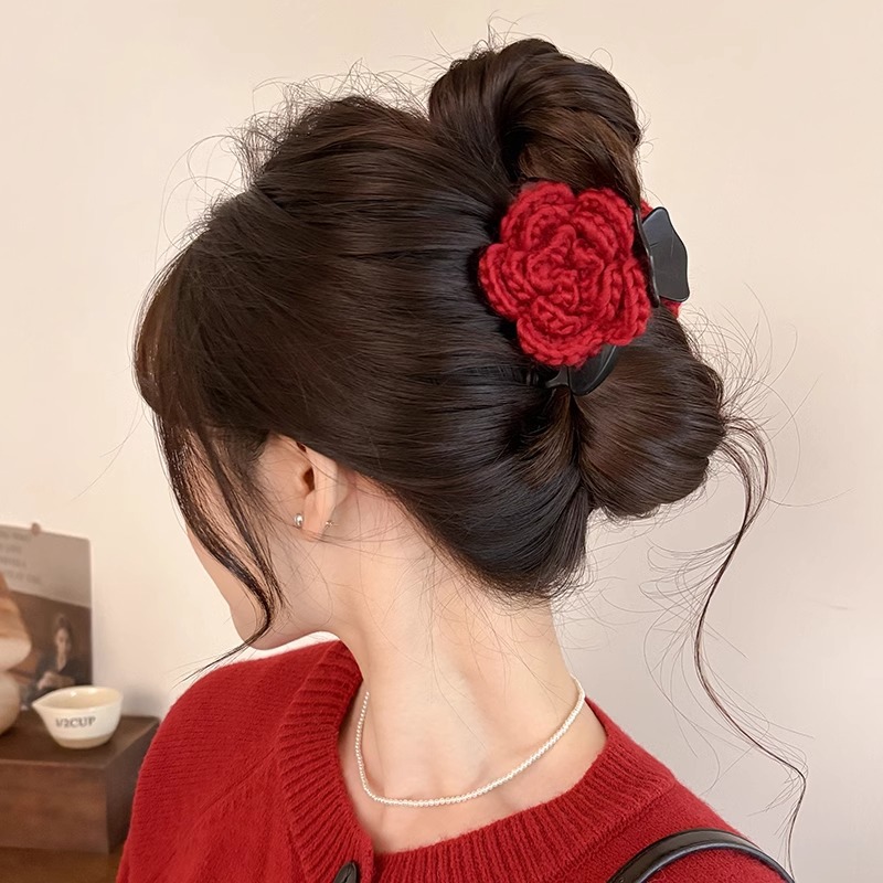 Temperamento flores clips de cabello femenino sensación de vacaciones en el mar detrás de la cabeza de alto nivel sensación de agarre clips de tiburón medio atado clips de cabeza