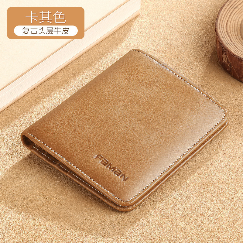 Venta directa de fábrica billetera de cuero ultrafina para hombre simple mini piel de vaca de primera capa de verano billetera para hombre de venta caliente