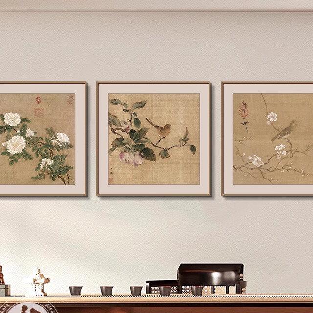 New Chinese-Style Tea Room Hanging Paintings with Zen Aesthetics, Song Dynasty Aesthetic Wall Paintings of Flowers and Birds, Decorative Wall Art for Study Rooms and Offices New Chinese-Style Tea Room Hanging Paintings with Zen Aesthetics, Song Dynasty Aesthetic Wall Paintings of Flowers and Birds, Decorative Wall Art for Study Rooms and Offices