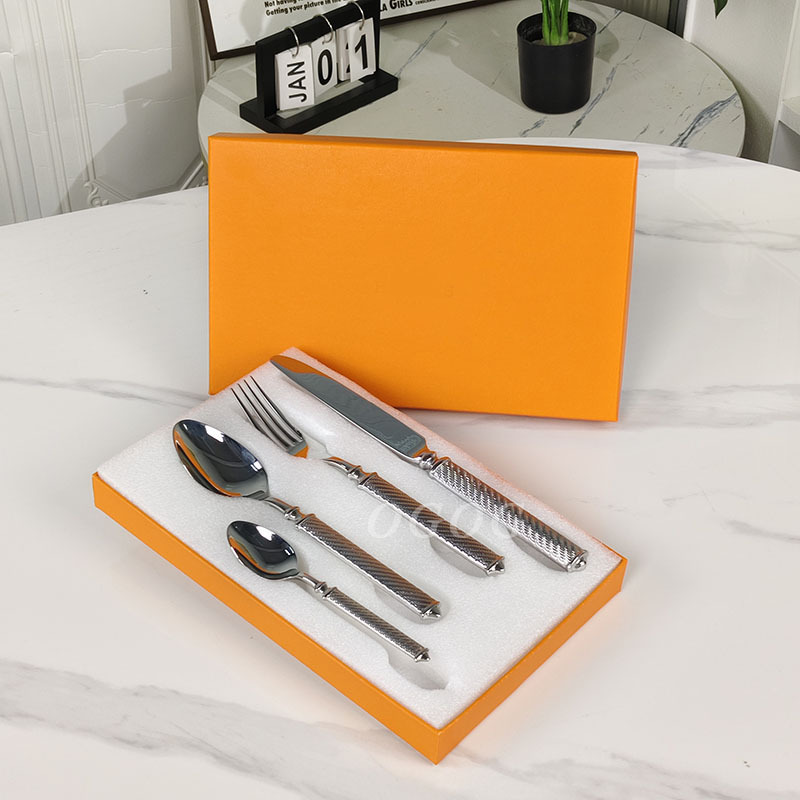 Aijia-실-실버 나이프, 포크 및 스푼-4피스 세트(선물 상자)