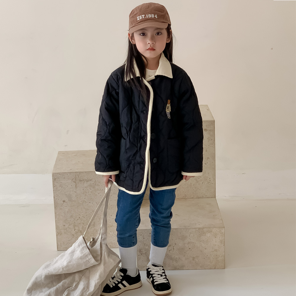 Oso de las niñas Chaqueta de algodón bordado 2023 otoño estilo coreano de los niños de algodón acolchado engrosada chaqueta caliente