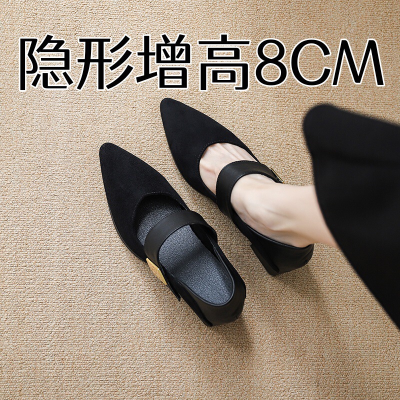 Pointed-Toe Mary Jane Shoes for Women, 2026 New Model, Suitable for Pairing with Skirts, Elegant for Petite Figures, Chunky Heels That Are Comfortable, with Internal Height Increase