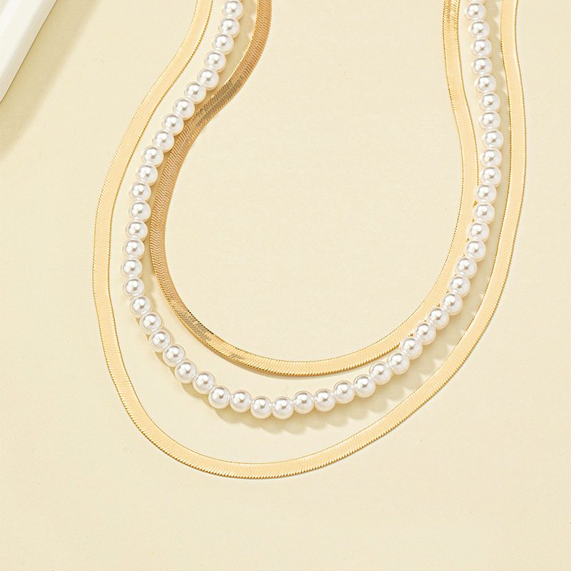 Fashion Geometric Imitation Pearl Alloy Plating Layered Necklaces