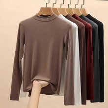 莫代尔打底衫长袖纯色半高领内搭女秋保暖上衣修身百搭显瘦秋衣简