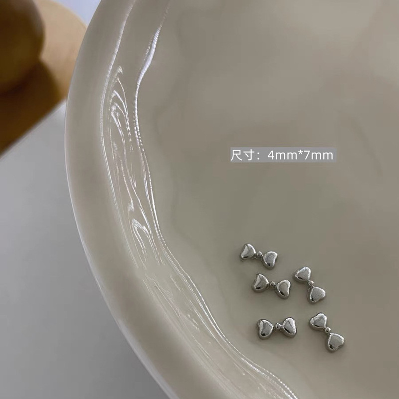 美甲法式蝴蝶结飘带饰品新款合金甜心百搭迷你桃心领结指甲装饰品|undefined