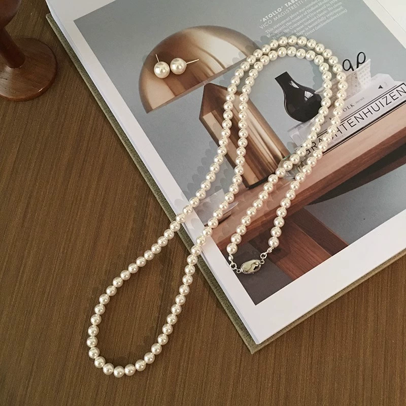 Long necklace from pearl, sweater pearl, light luxury style, high-quality style, french style