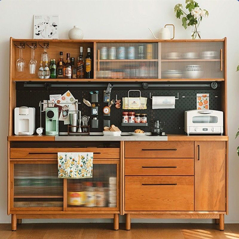 Solid Wood Sideboard with Holes, Nordic Style Tea Cabinet, Living Room Wine Cabinet, Home Wall-Mounted Japanese-Style Storage Kitchen Storage Cabinet, Tall Cabinet