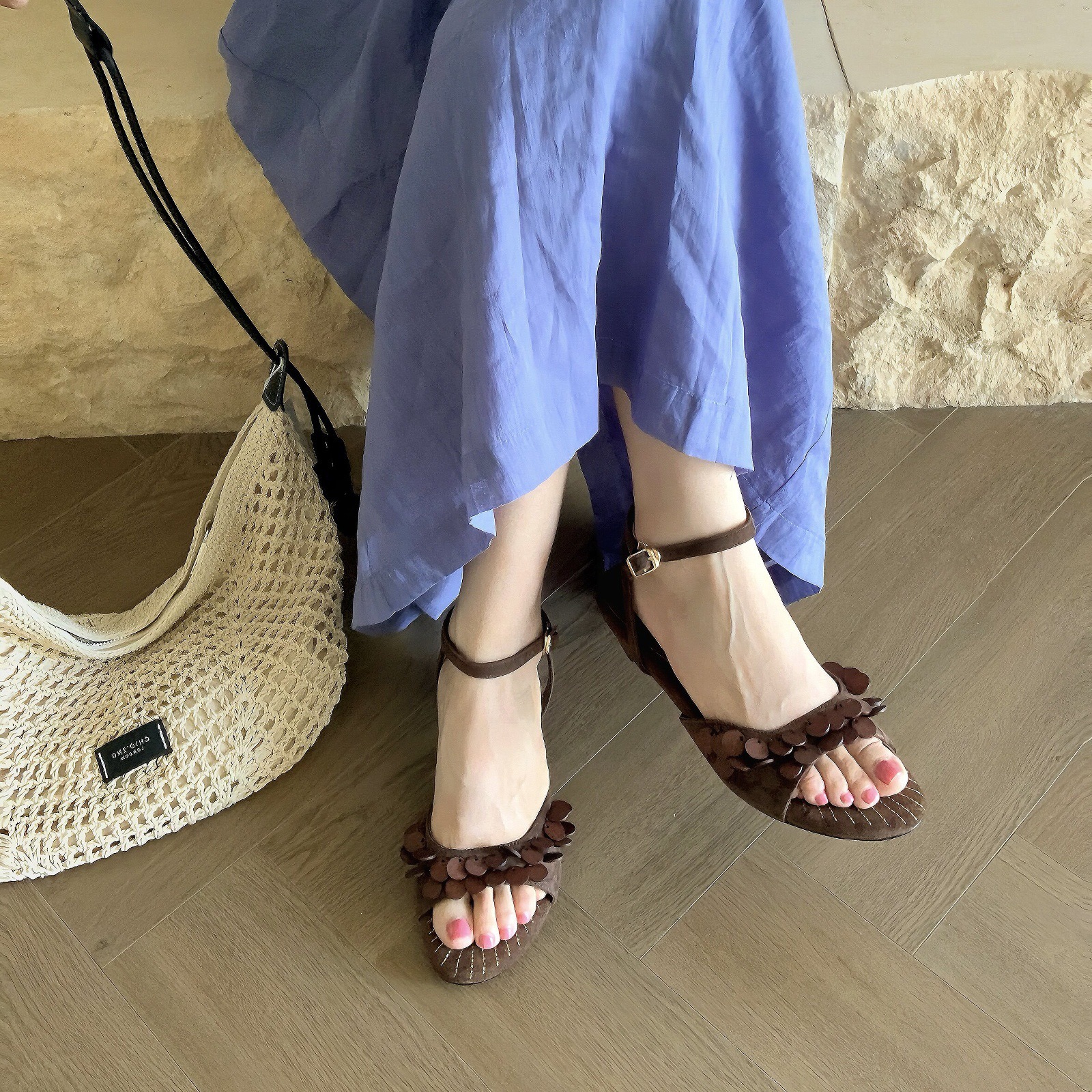 Sandalias de Cuña con Tira para Mujer, Superfibra y Caucho, Cierre de Hebilla, Tacón Medio, para Verano image 2