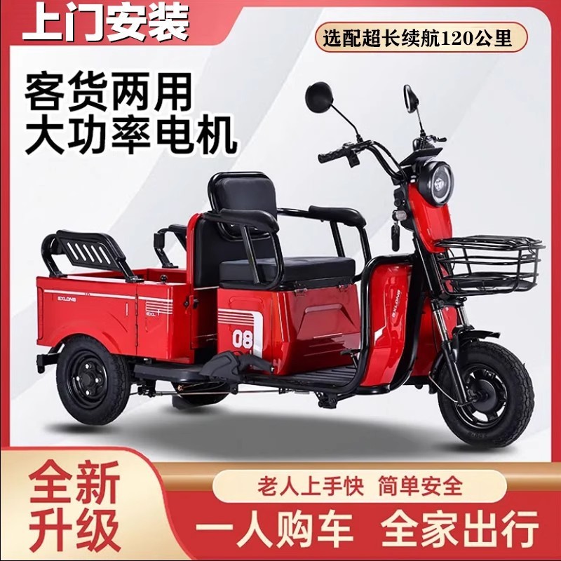 Electric Tricycle for Climbing Hills, Small Household Dual-Purpose Passenger and Cargo Scooter for Elderly, Women's Child Transport Electric Vehicle