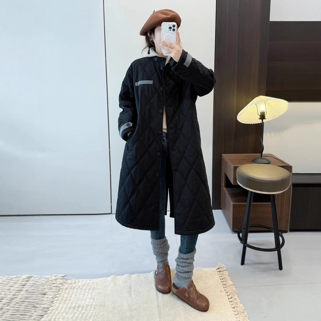 (2개) 새로운 다이아몬드 모양의 긴면 패딩 코트면 패딩 재킷