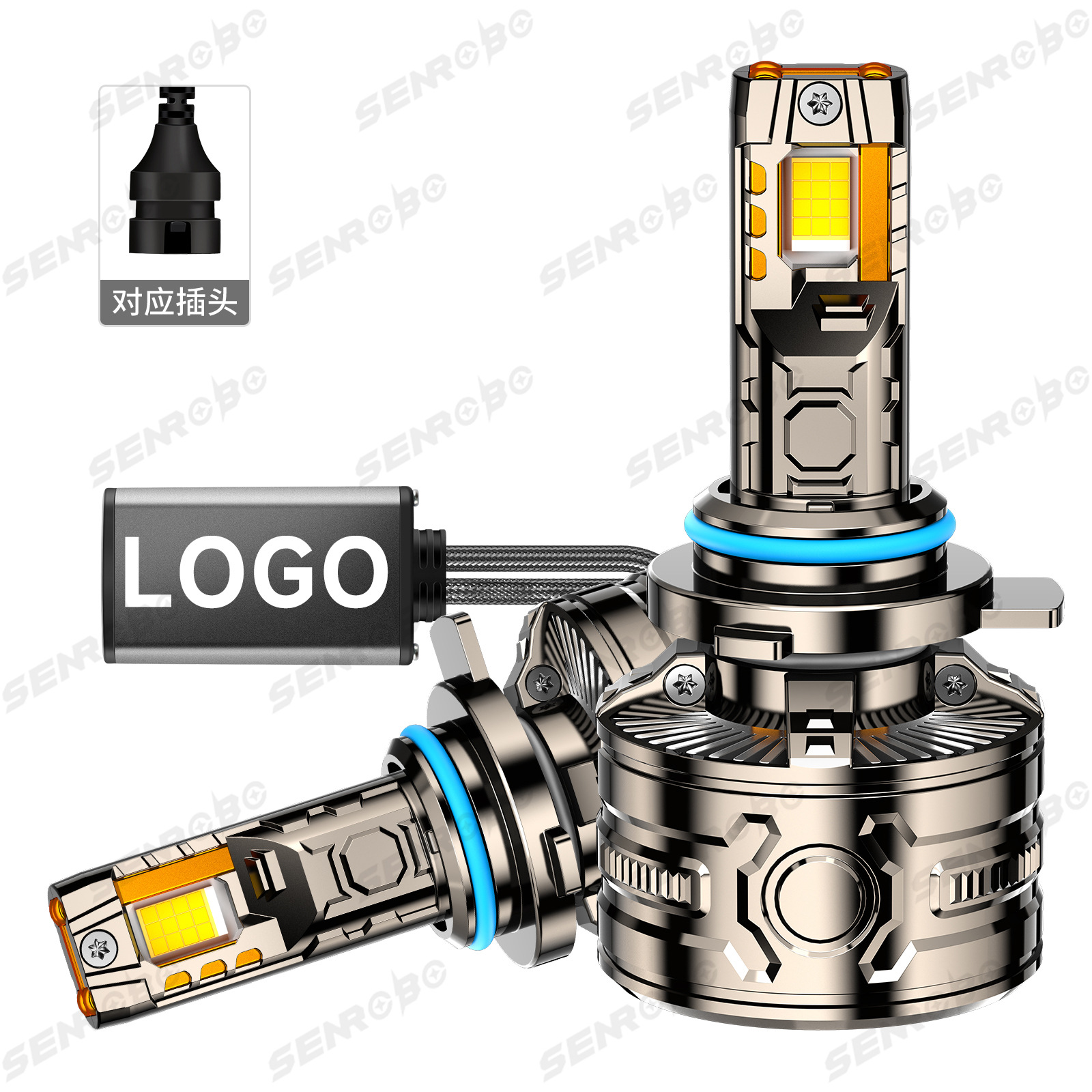 Nuevo faro de automóvil transfronterizo LED Cuatro tubos de cobre 24 núcleos 300W de alta potencia H7 luces altas 9005