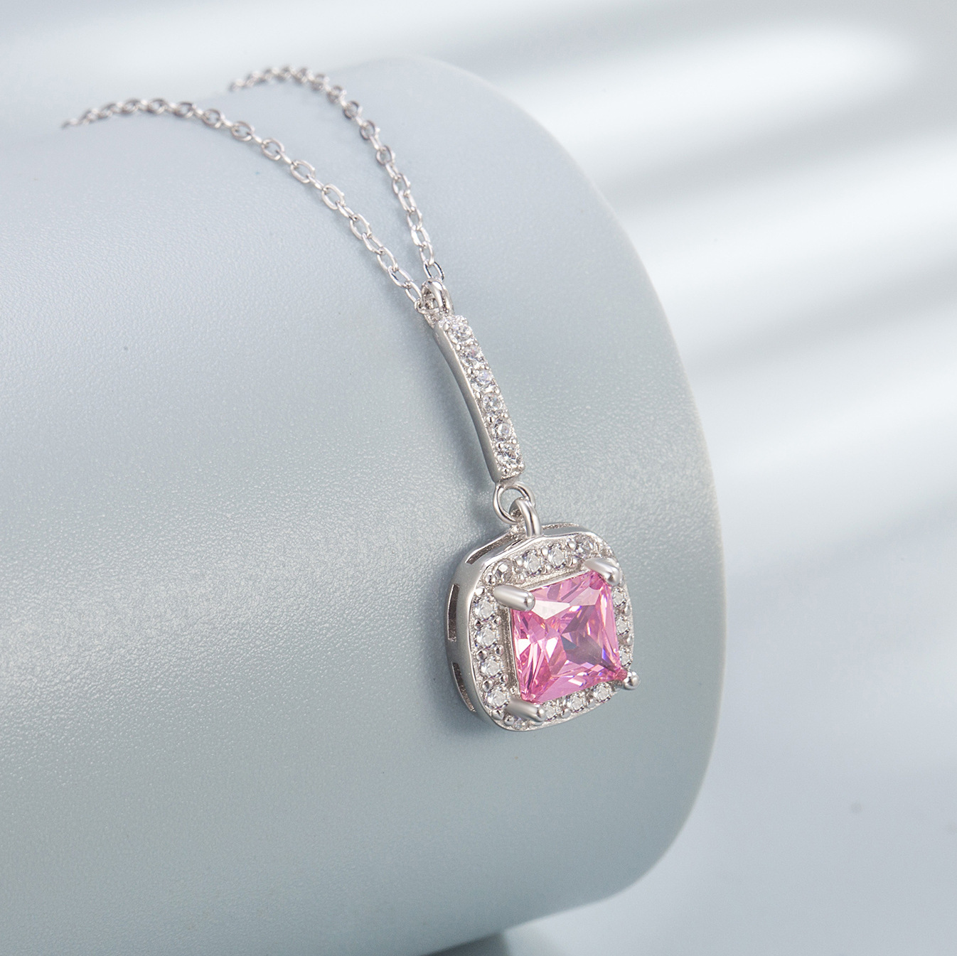 1g Weight Zircon Inlay Material Jewelry Set Classification Jewelry Set Quantity Daily Occasion 925 Sterling Silver Material Geometric Pattern Women's Gender Elegant, Simple Style Style Sterling Silver S925 Pink Square Jewelry Necklace Ear Stud Ring Silver Jewelry Set 6
