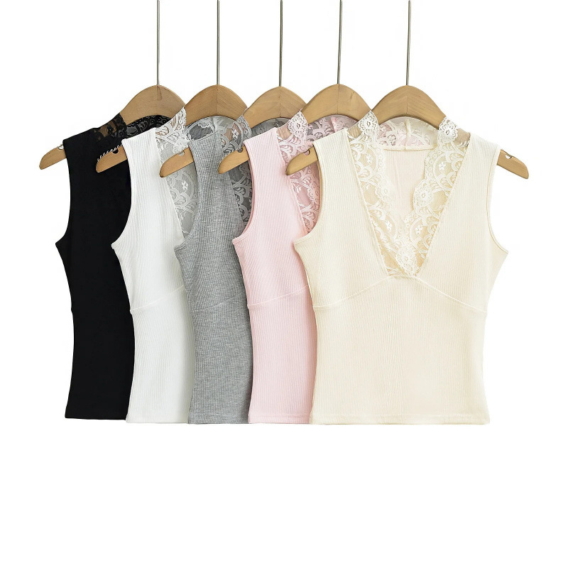 2025春蕾絲新款內搭背心吊帶夏高彈螺紋棉打底衫百搭顯瘦v領上衣