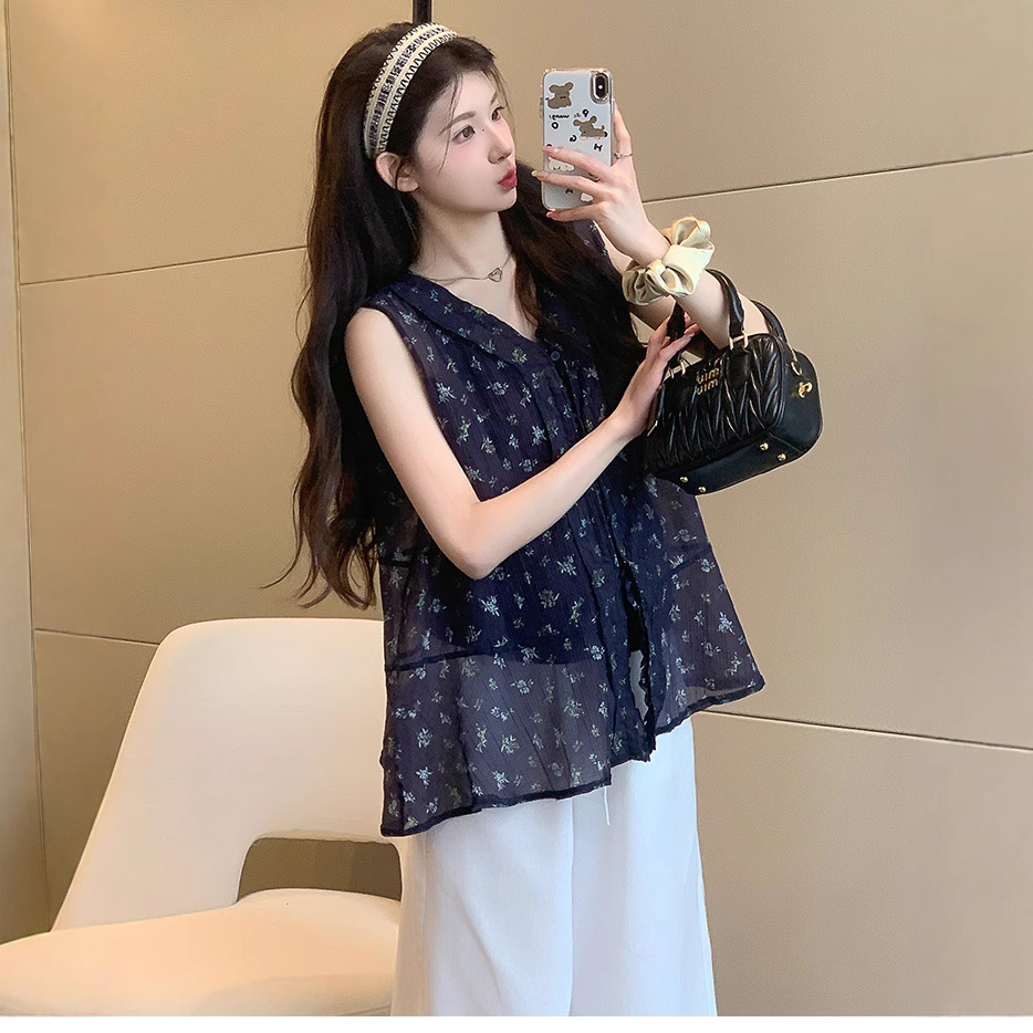 2025 verano nuevo estilo pequeño tirantes florales sin mangas top con volantes pantalones anchos durante el embarazo traje de maternidad