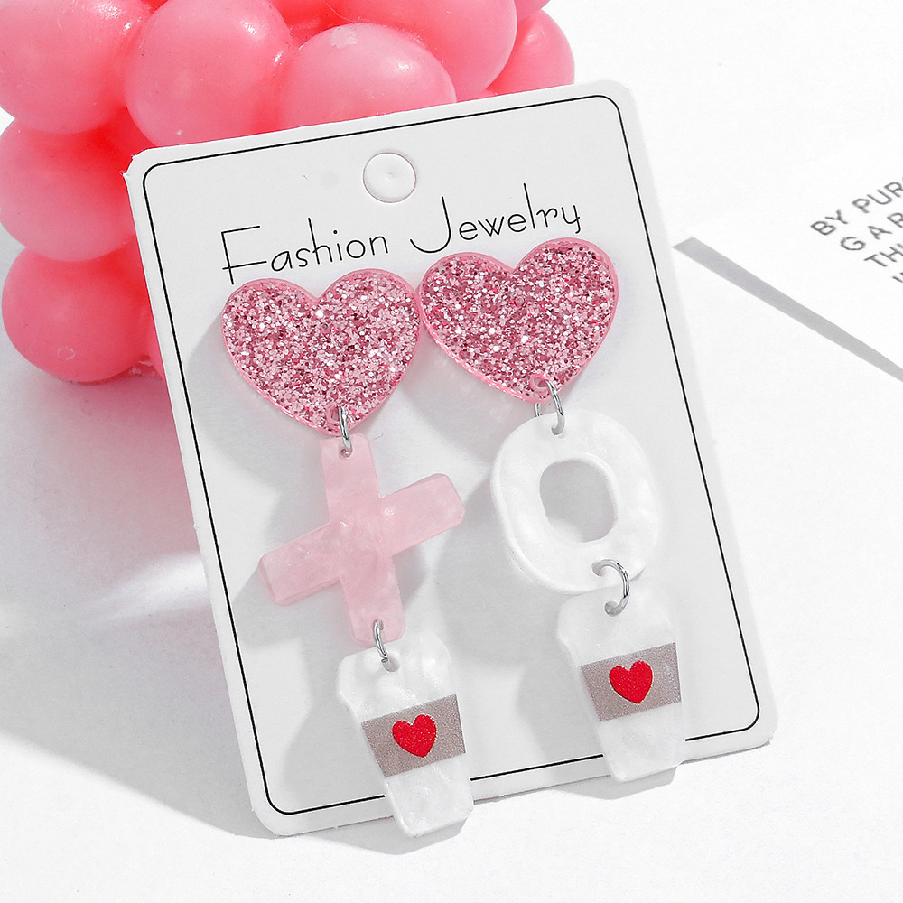Creative cute shiny acrylic earrings with letters handmade for St…
