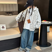 春秋季中大女童休闲外套童装儿童女孩卡通帽衫卫衣拉链衫洋气跨境