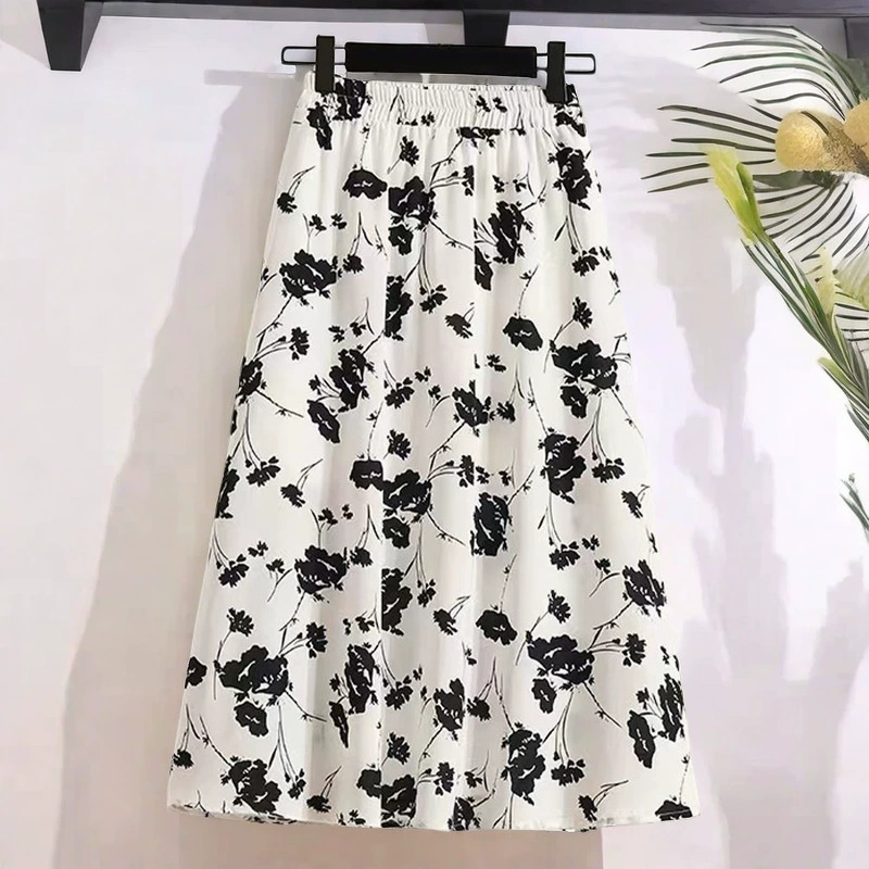 Летняя юбка в стиле Mommy 2025, цветочная, высокая талия, новая, стройнящая, с цветочным принтом