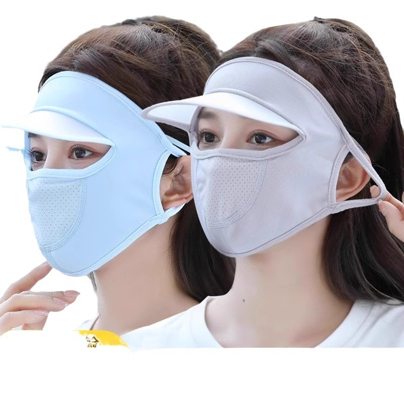 防曬戴帽檐女夏季冰絲薄款透氣這樣可水洗夏天遮全臉面罩