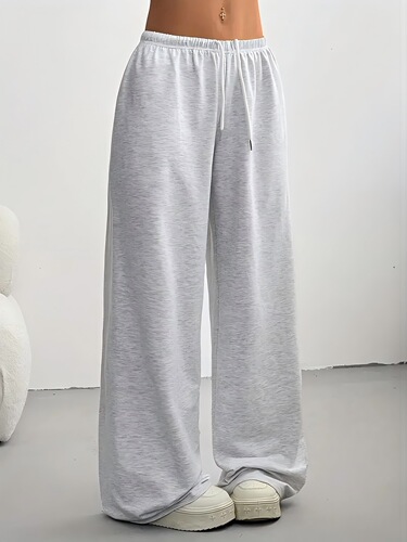 Casual sports style women's wide-leg sweatpants breathable fabric straight line low waist drawstring elastic low waist autumn