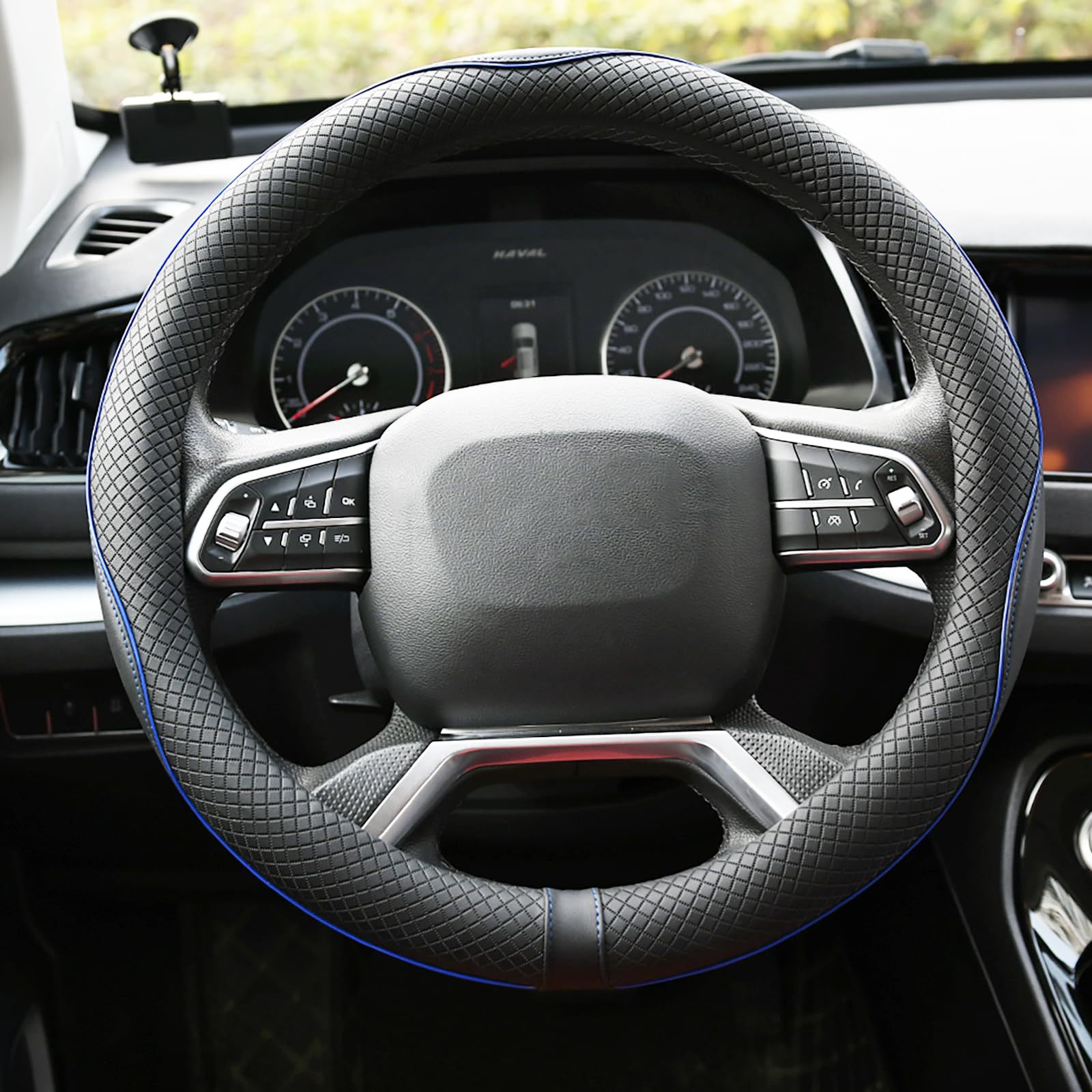 New Cross-Border Foreign Trade Car Steering Wheel Cover, Fashionable Diamond-Shaped Three-Dimensional Embossed Leather Car Handle Cover, Suitable for All Seasons