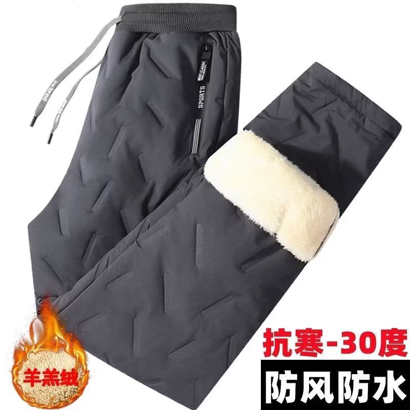 Pantalones de algodón con forro de lana de cordero gruesa casual versátil invierno más pantalones de tamaño de los hombres cálidos pantalones de chándal atados al tobillo tendencia deportiva