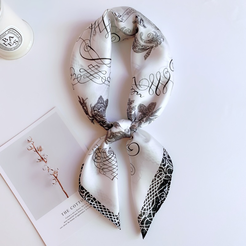 China viento pequeño bufandas cuadradas bufandas de seda triangulares mujeres retro estereoscópicas con camisa de cuello bufandas delgadas 70x70