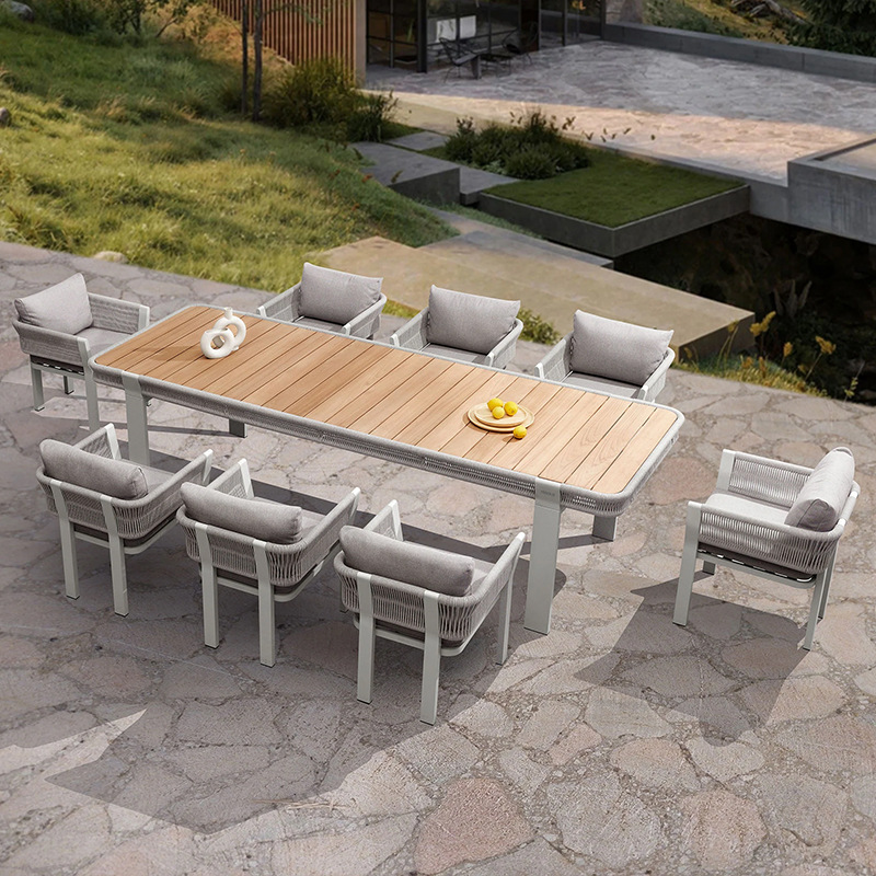Mesa y silla de ocio al aire libre patio villa jardín combinación de tela de caña hotel residencial terraza al aire libre silla de caña impermeable image 13