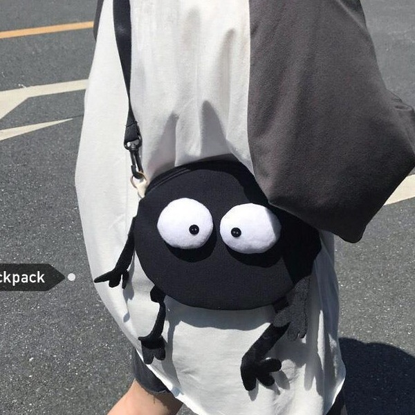 New Ins Small Round Bag Funny Canvas Bag Crossbody Bag Female Trendy Korean Style Small Black Briquette Shoulder Bag New Ins Small Round Bag Funny Canvas Bag Crossbody Bag Female Trendy Korean Style Small Black Briquette Shoulder Bag