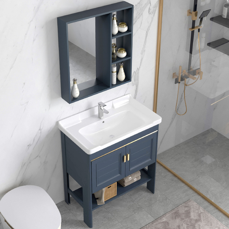 Toilet Ceramic Washbasin Cabinet Combination Floor Type Washbasin Small Apartment Bathroom Cabinet Integrated Washstand Household