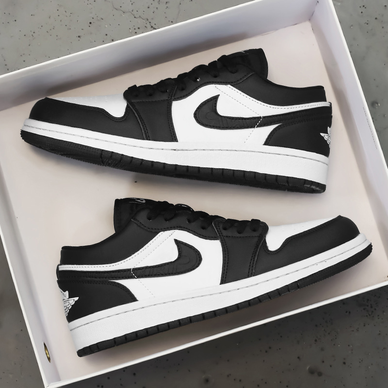 Aj Men's Sneakers, Black and White Panda Couple Shoes, Versatile Low-Top Student Casual Trendy Shoes