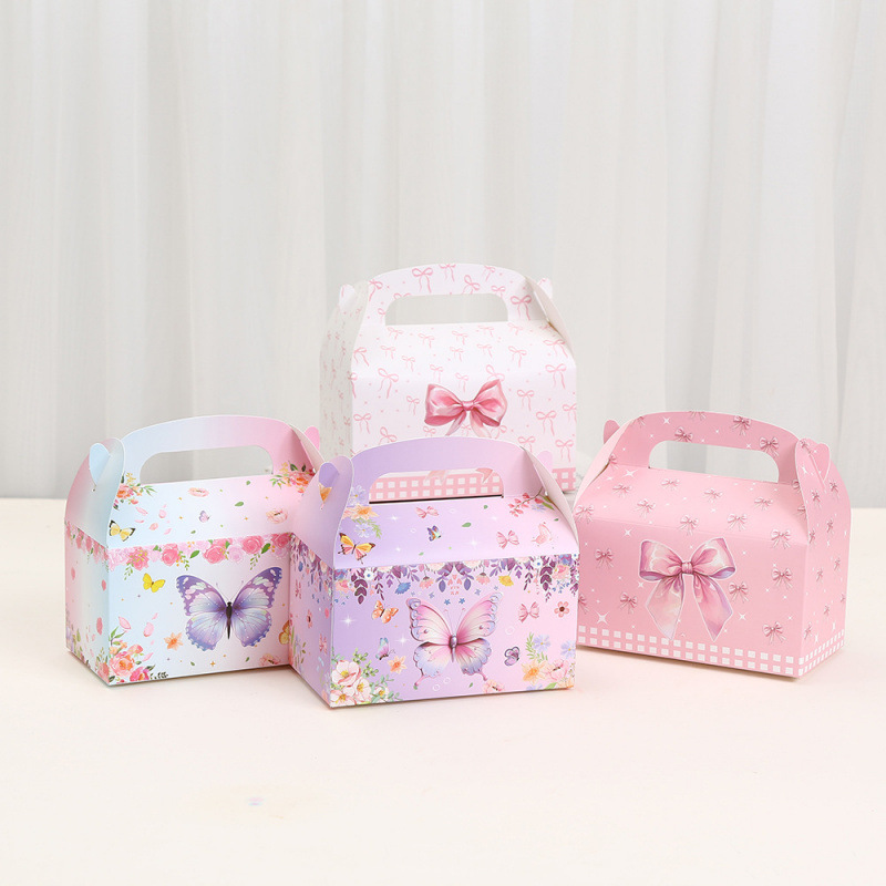 蝴蝶烘焙包装盒渐变色小清新手提蛋糕盒简约甜点饼干包装盒批发