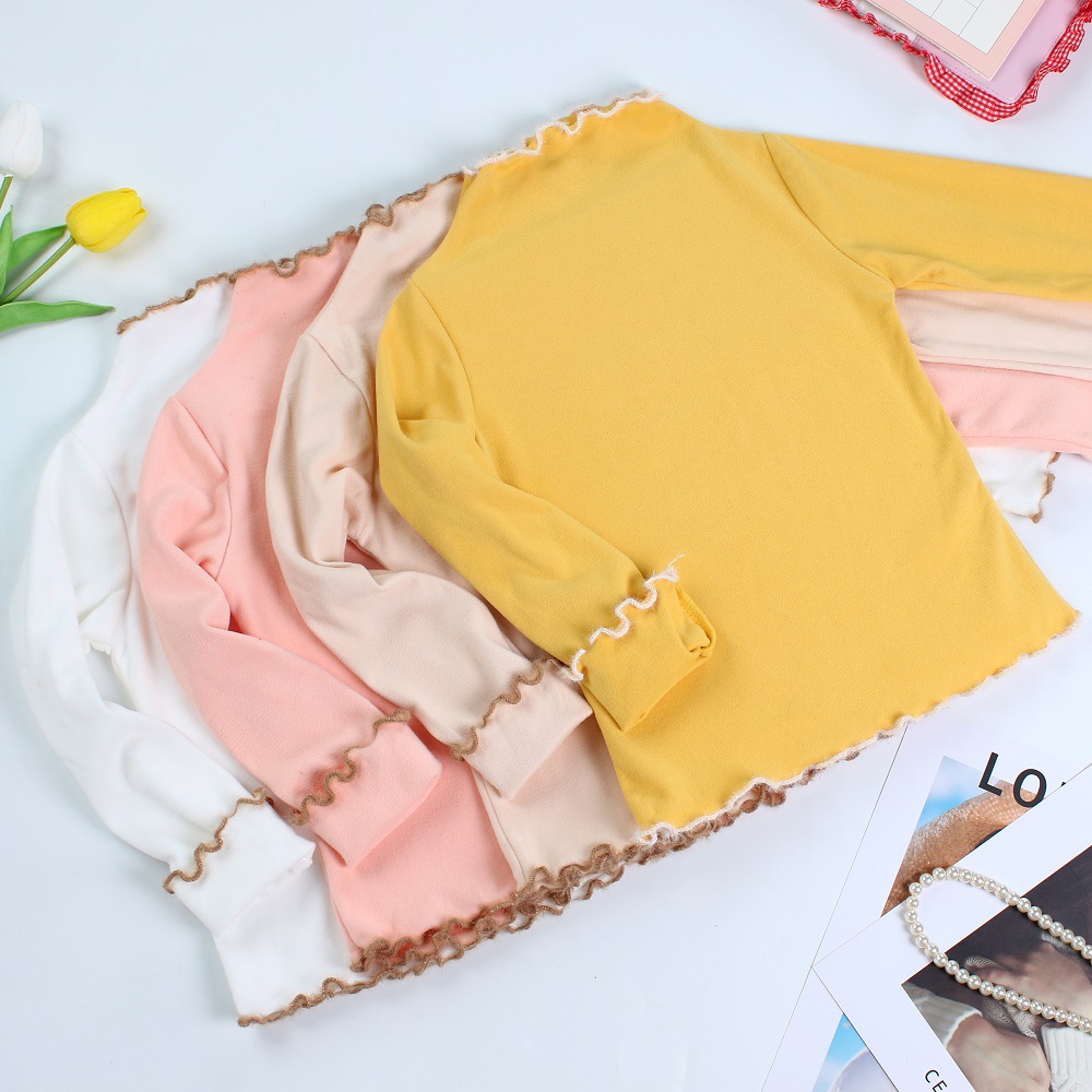 Otoño e invierno de terciopelo camisa de fondo para niños color sólido camisa de manga larga para niñas bebé cálido suéter ropa de otoño camiseta