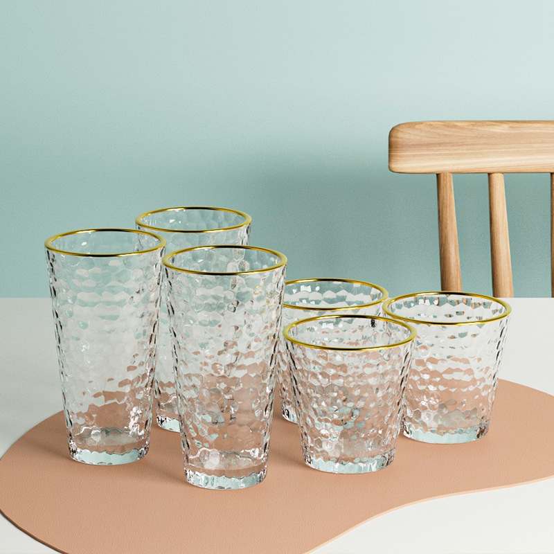 Japanese style golden edge hammer pattern glass ins women's high-looking household heat-resistant glass drinking cup juice drink cup