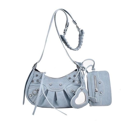 Cross-border new armpit bag for women  pleated crescent moon shoulder bag for women European and American retro rivet motorcycle bag