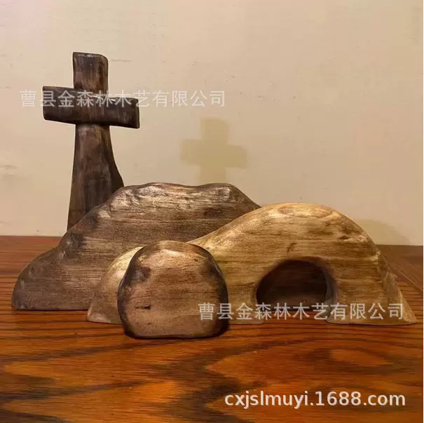 跨境The empty tomb Easter Scene 十字架复活节现场木制装饰摆件