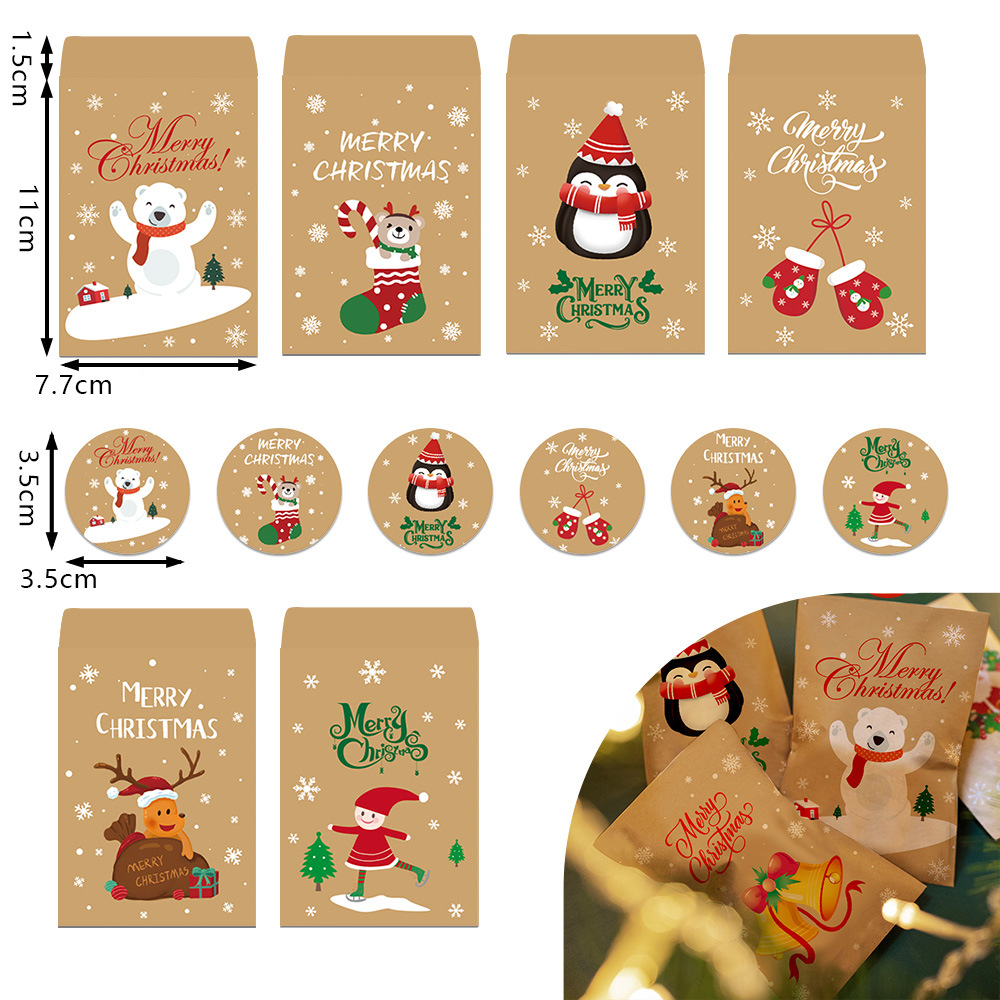 24 Stück Weihnachtsgeschenktüten Süßigkeitentüten Frohe Weihnachten Adventskalender Zahlen Aufkleber Kraftpapier Box Verpackungsbeutel – Detail 2