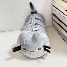 动漫胖灰猫毛绒玩具笔袋学生儿童猫咪文具盒收纳袋大容量铅笔盒