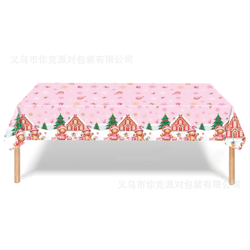 粉色姜饼人圣诞纸盘卡通餐盘一次性纸杯纸巾桌布儿童聚会装饰|undefined